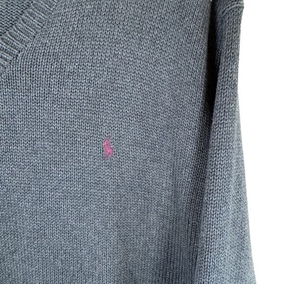 Polo Ralph Lauren V Neck Knit Sweater Men's XL Gray Pony Classic Preppy Casual - Picture 2 of 8